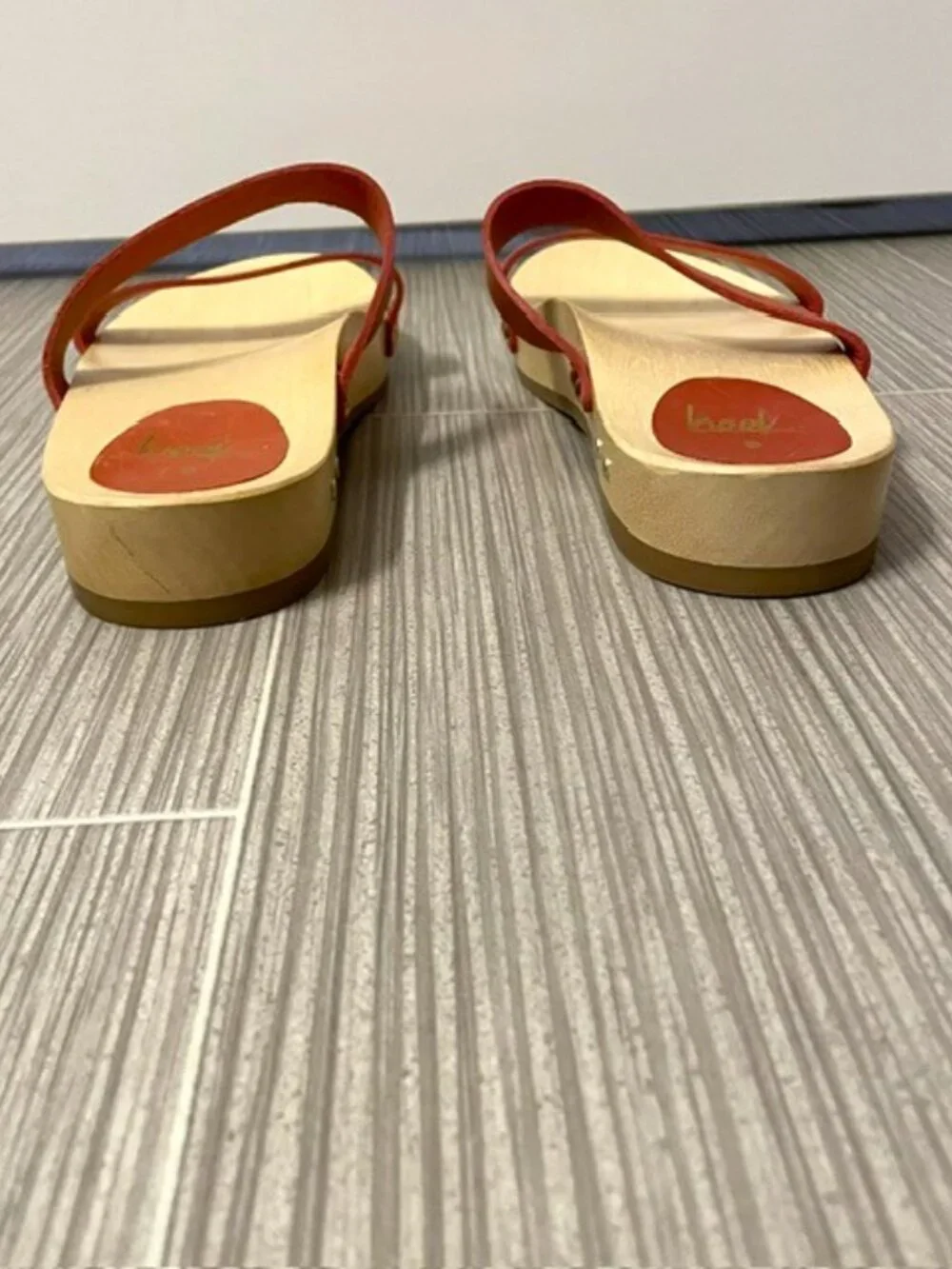 NEW Beek Dipper Double Band Slip On Leather Sandals Red Size 8